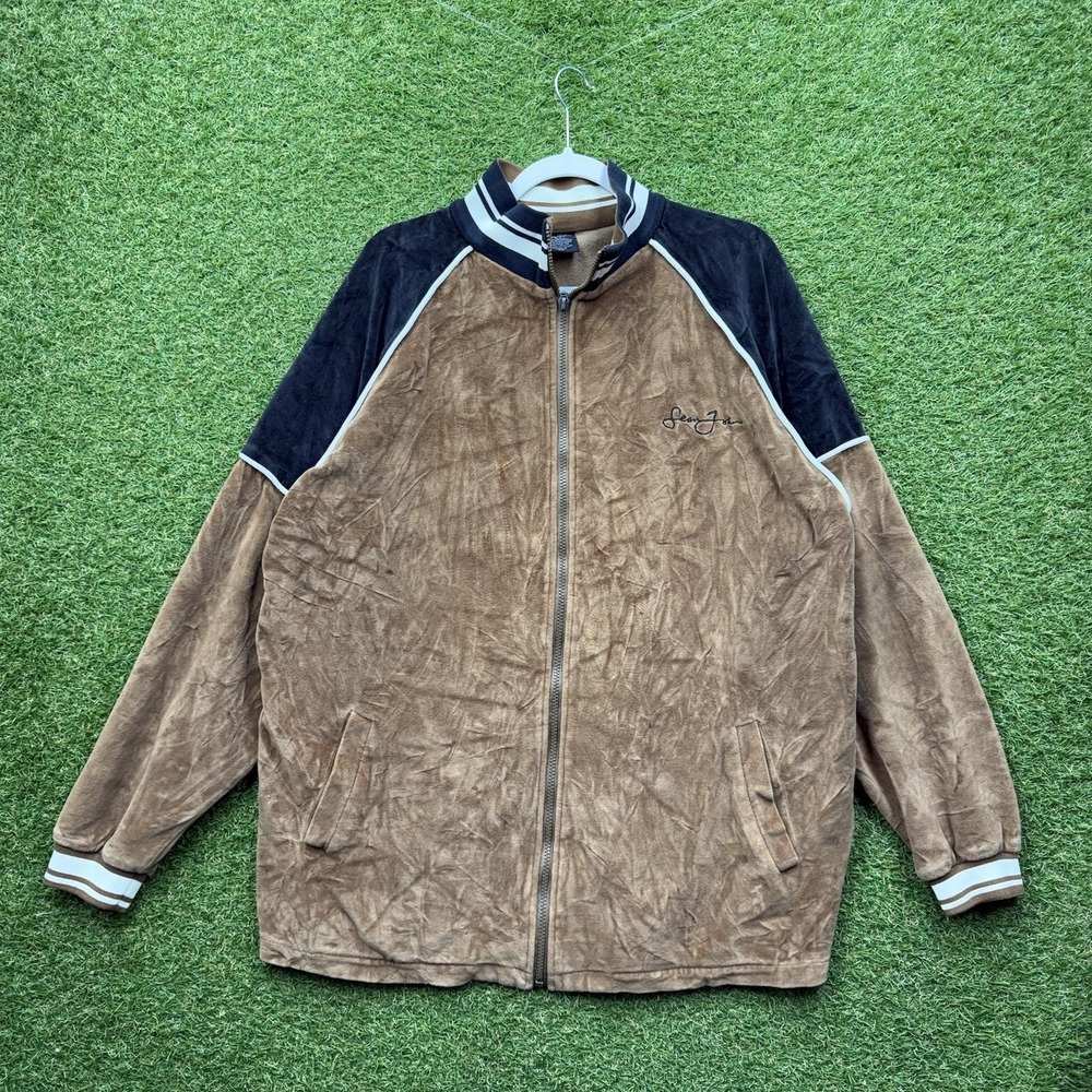 Sean John Jacket Mens XL Velour Track Y2K Zip Up Long Sleeve Vintage 90s